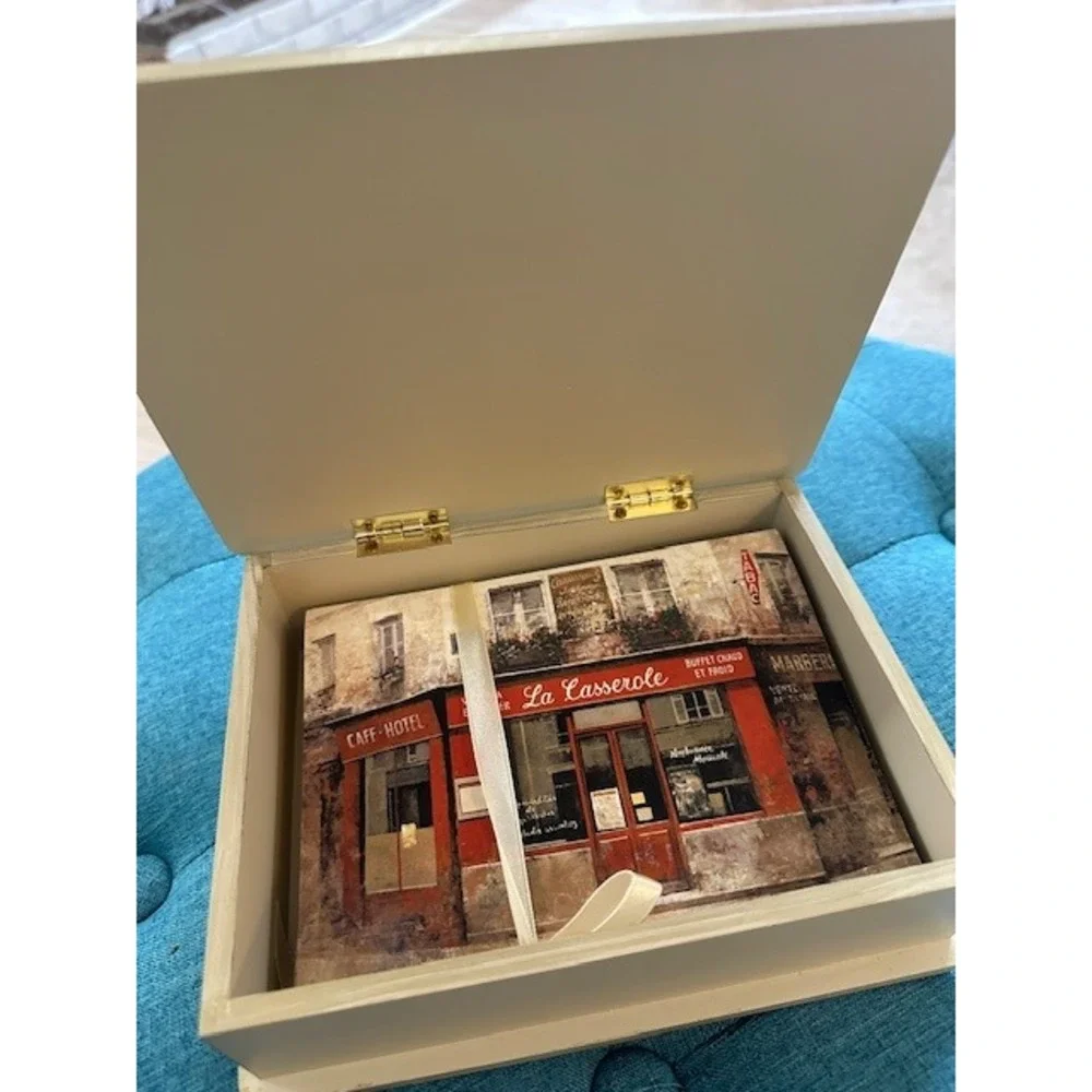 Tri-Coastal Design Chiu Tak Hak Paris Cafe Note Card Set 16ct Wooden Box Vintage